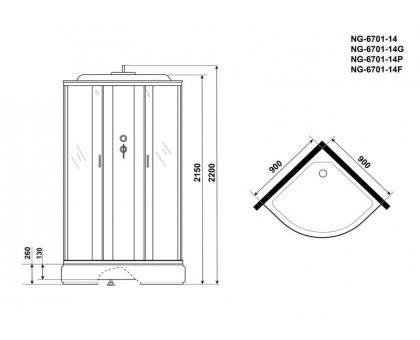 Душевая кабина Niagara NG-6701-14 90х90 см, с прозрачными стеклами