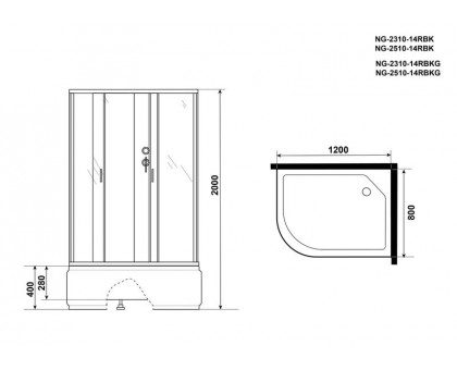 Душевая кабина Niagara NG-2510-14RBK 120х80 см, с тонированными стеклами, правосторонняя