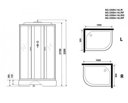 Душевая кабина Niagara NG-33084-14LG 100х80 см, с матовыми стеклами, левосторонняя