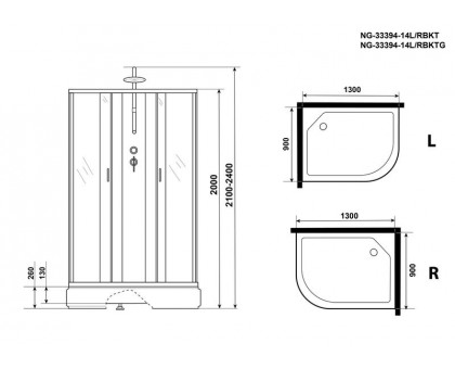 Душевая кабина Niagara NG-33394-14LBKT 130х90 см, с матовыми стеклами, левосторонняя