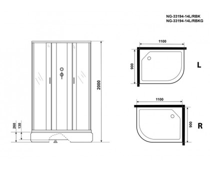 Душевая кабина Niagara NG-33194-14LBKG 110х90 см, с матовыми стеклами, левосторонняя