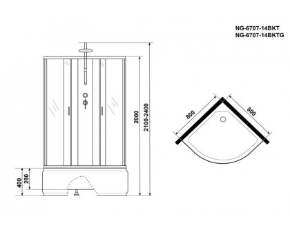 Душевая кабина Niagara NG-6707-14BKTG 80х80 см, с прозрачными стеклами