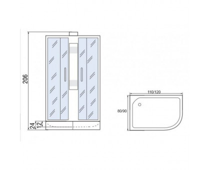 Душевая кабина Мономах 120/80/24 Б/К МЗ L 120х80х206, без крыши, асимметричная